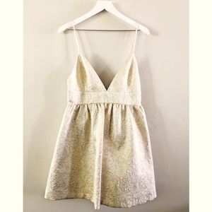 Alice + Olivia Mini Dress Fit and Flare Spaghetti Strap Gold Metallic Jacquard